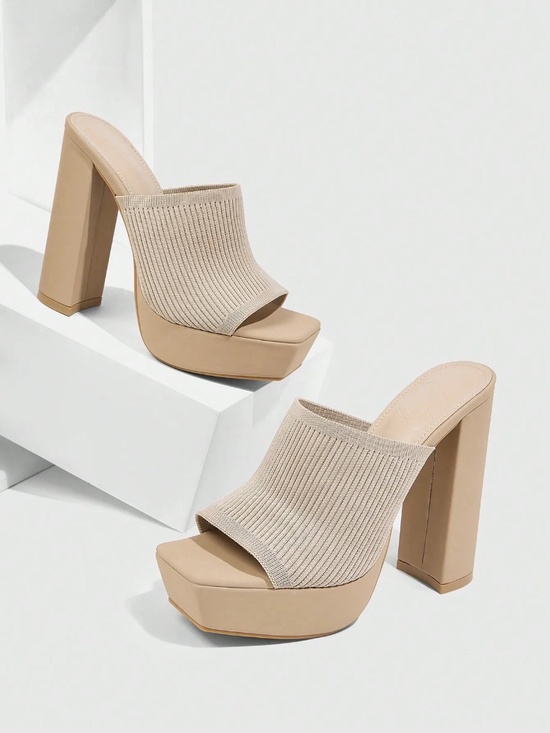 Valin London Shoes - RIBBED KNIT SCULPTURAL BLOCK HEEL MULES PLATFORM SOLE